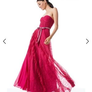 Alice +Olivia Bree Ruffle Pleated Gown *missing belt*